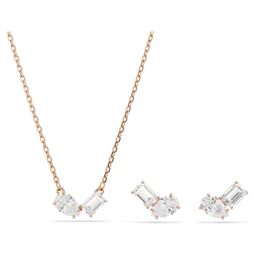 Conjunto Mesmera, Lapidação pera, Lapidação octogonal, Branco, Acabamento em ouro rosa de 18 quilates - Swarovski, 5734246