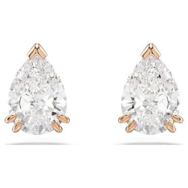 Uhančki Stilla, Hruškasti rez, Beli, Prevleka rožnato zlatega odtenka - Swarovski, 5734248