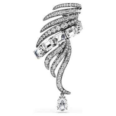 The Vienna Collection brooch, Feather, White, Ruthenium plated - Swarovski, 5735193