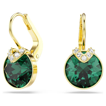 Bella V 水滴形耳環, 圓形切割, 綠色, 鍍金色色調 - Swarovski, 5735389