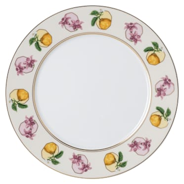 Idyllia dessert plate, Porcelain, Crystal print motif, Lily citron, Multicolored - Swarovski, 5735518
