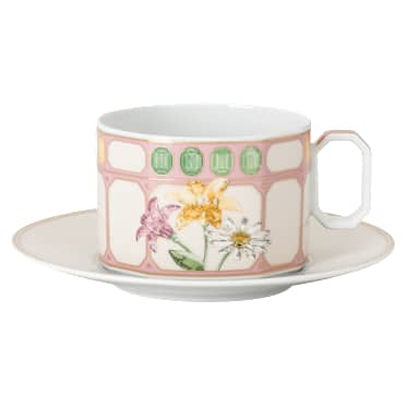 Idyllia theekopje met schotel, Porselein, Motief met kristallen print, boeket, Meerkleurig - Swarovski, 5735524