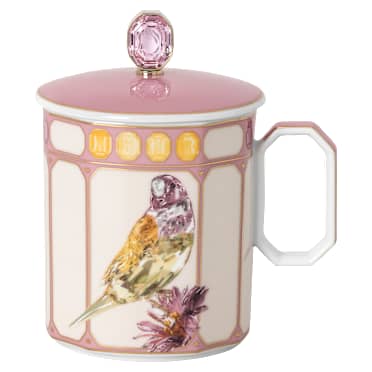 Idyllia mok, Porselein, Motief met kristallen print, vink, Roze - Swarovski, 5735532