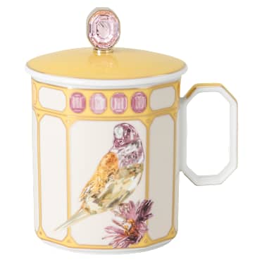 Idyllia mok, Porselein, Motief met kristallen print, vink, Geel - Swarovski, 5735533