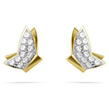 Idyllia Lilia stud earrings, Butterfly, White, Gold-tone plated - Swarovski, 5736070