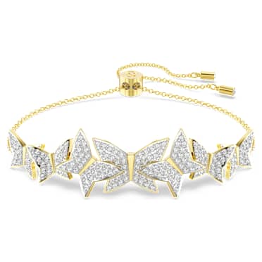Idyllia Lilia สร้อยข้อมือ, ผีเสื้อ, ขาว, เคลือบโทนสีทอง - Swarovski, 5736072