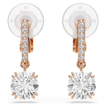 Boucles d'oreilles clip Stilla, Taille ronde, Pavé, Blanches, Doré à l’or rose 18 carats (750/1000) - Swarovski, 5736940