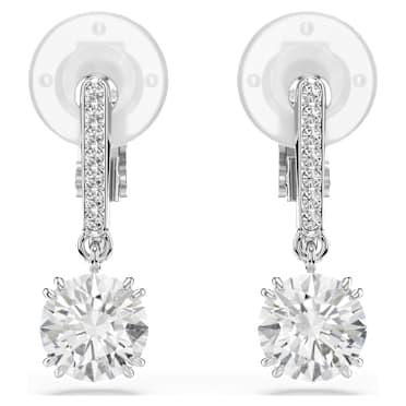 Stilla clip earrings, Round cut, Pavé, White, Rhodium plated - Swarovski, 5736942