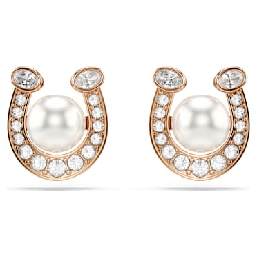 Pendientes de botón Symbolica, Crystal Pearl, Pavé, Herradura, Blancos, Baño tono oro rosa - Swarovski, 5736980