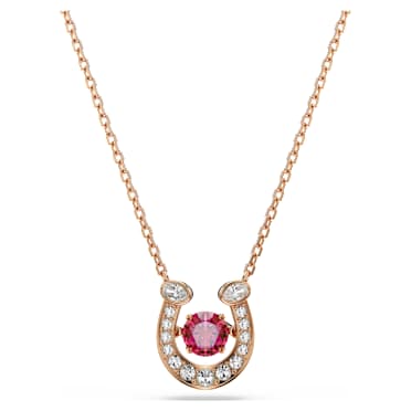 Symbolica pendant, Round cut, Pavé, Horseshoe, Red, Rose gold-tone plated - Swarovski, 5736981