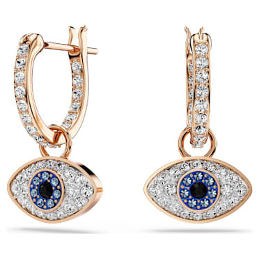Symbolica drop earrings, Evil eye, Small, Blue, 18K rose gold finish - Swarovski, 5736982