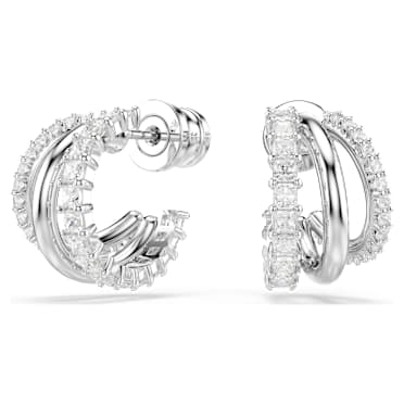 Hyperbola hoop earrings, Round cut, Mini, White, Rhodium plated - Swarovski, 5737110