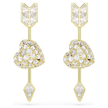 Cercei cu drop Idyllia, Tăieturi mixte, Inimă cu săgeată, Albi, Placat cu auriu - Swarovski, 5737295