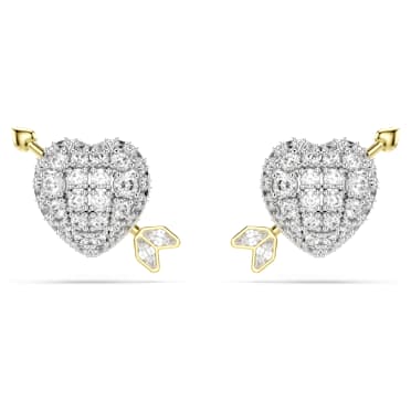 Idyllia 耳釘, 混合式切割, 心與箭頭, 白色, 多種金屬潤飾 - Swarovski, 5737298
