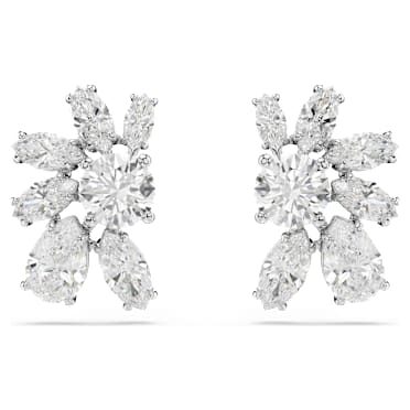 Clous d'oreilles Mesmera, Tailles variées, Fleur, Blanches, Métal rhodié - Swarovski, 5737462