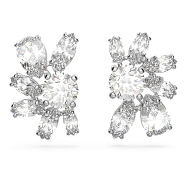 Mesmera stud earrings, Mixed cuts, Flower, White, Rhodium plated - Swarovski, 5737462