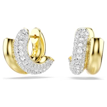 Dextera hoop earrings, Round cut, Mini, White, 18K gold finish - Swarovski, 5740735