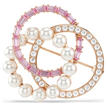Connexus broche, Crystal Pearl, Verschillende slijpvormen, Roze, 18k roségouden afwerking - Swarovski, 5741330