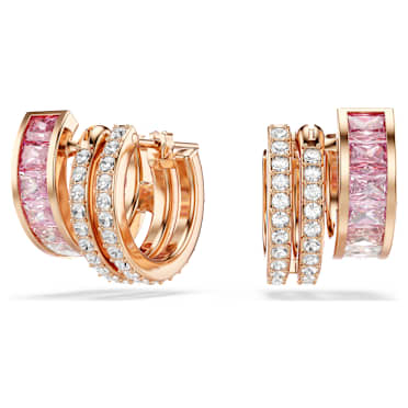 Kruhové náušnice Connexus, Různé výbrusy, Růžová, Pokoveno v růžovozlatém odstínu - Swarovski, 5741333