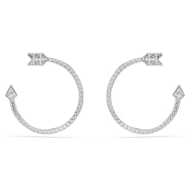 Kolczyki kreole Idyllia, Szlify różnorodne, Strzała, Białe, Powłoka z rodu - Swarovski, 5741522