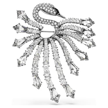 The Vienna Collection brooch, Swan, White, Ruthenium plated - Swarovski, 5741557