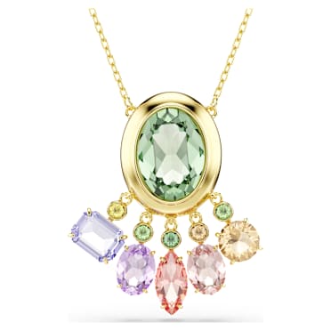Pendente Gema, Taglio misto, Cristalli pendenti, Multicolore, Finitura oro 18K - Swarovski, 5741587