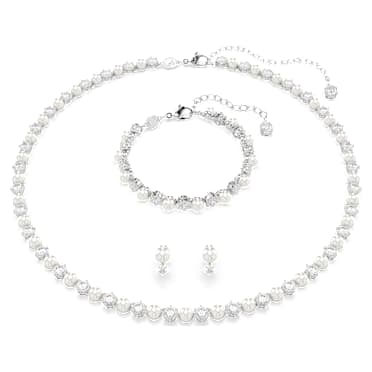 Sada Matrix, Křišťálová perla, Kulatý výbrus, Bílá, Pokoveno rhodiem - Swarovski, 5742040