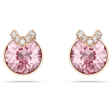 Bella V Ohrstecker, Rundschliff, Pavé, Rosa, 18K Roségoldbeschichtet - Swarovski, 5743011
