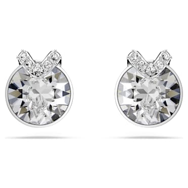 Cercei stud Bella V, Tăietură rotundă, Pavé, Albi, Placat cu rodiu - Swarovski, 5743012