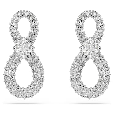 Kolczyki zapinane na sztyft Hyperbola, Szlif okrągły, Oprawa brukowa, Nieskończoność, Białe, Powłoka z rodu - Swarovski, 5743380