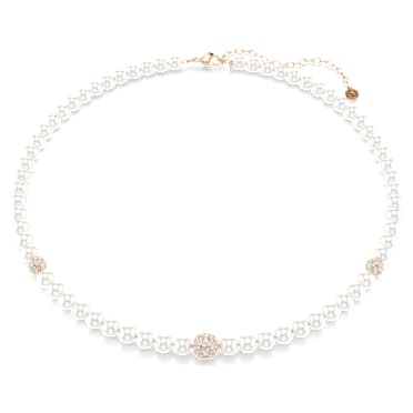 Matrix necklace, Crystal pearl, Round cut, White, Rose gold-tone plated - Swarovski, 5743457