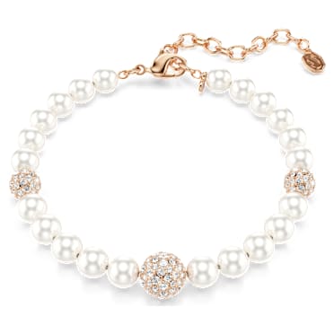 Pulsera Matrix, Perla de cristal, Talla redonda, Blanca, Acabado en oro rosa de 18 quilates - Swarovski, 5743458
