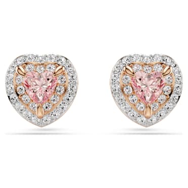 Brincos stud One, Lapidação Coração, Pavé, Coração, Rosa, Acabamento em ouro rosa de 18 quilates - Swarovski, 5743572