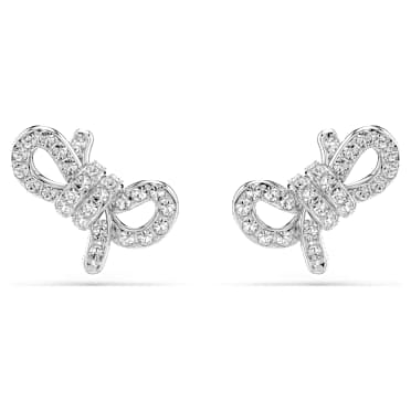 Clous d'oreilles Lifelong, Pavé, Nœud, Blanches, Métal rhodié - Swarovski, 5743575