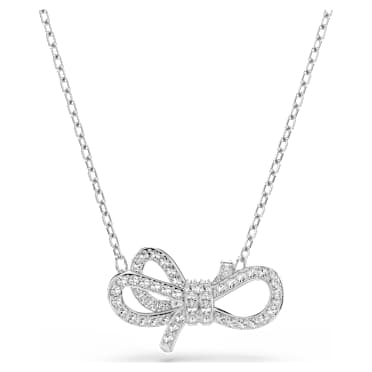 Lifelong จี้สร้อยคอ, ฝังแบบพาเว่, โบว์, ขาว, เคลือบโรเดียม - Swarovski, 5743577
