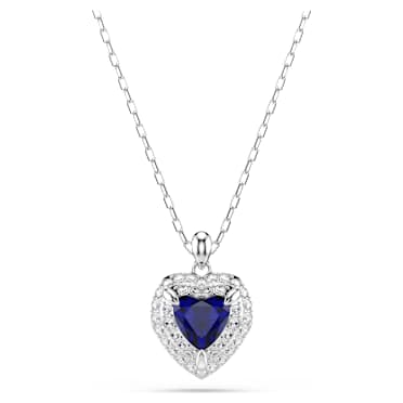 One hanger, Heart-slijpvorm, Pavé, Hart, Blauw, Rodium toplaag - Swarovski, 5743579