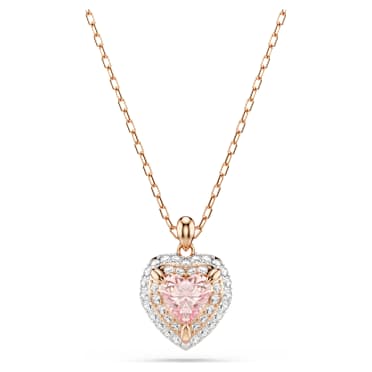 One Kolye, Kalp kesim, Pavé, Kalp, Pembe, Karışık metal yüzey - Swarovski, 5743580