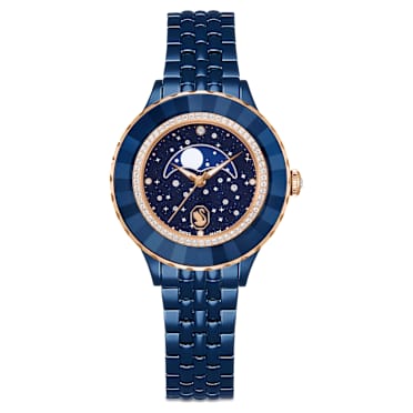 Octea moon Uhr, Schweizer Produktion, Metallarmband, Blau, Blaues Finish - Swarovski, 5743701