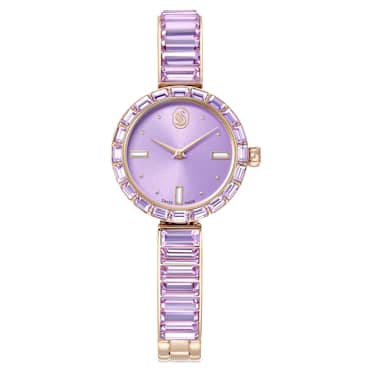 Matrix bangle Klocka, Tillverkad i Schweiz, Kristallarmband, Lila, Champagnefärgad guldfinish - Swarovski, 5743713