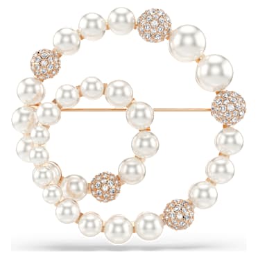 Broche Matrix, Perla de cristal, Talla redonda, Blanco, Acabado en oro rosa de 18 quilates - Swarovski, 5743778