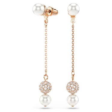 Matrix csepp alakú fülbevaló, Kristálygyöngy, Körmetszéses, Fehér, Rózsaarany-tónusú bevonattal - Swarovski, 5743779