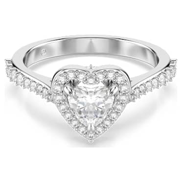 Una Angelic motívumos gyűrű, Vegyes metszés, Szív, Fehér, Ródium bevonattal - Swarovski, 5744045