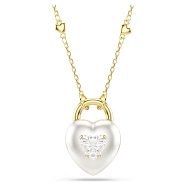 Idyllia pendant, Mixed cuts, Heart, White, Gold-tone plated - Swarovski, 5744127