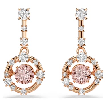 Constella ドロップピアス, ラウンドカット, ダンシングストーン, ピンク, 18Kローズゴールドコーティング - Swarovski, 5744239