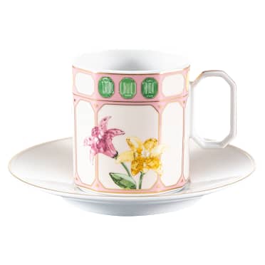 Šálek na kávu s podšálkem Idyllia, Porcelán, Motiv potisku křišťálu, květina, Vícebarevný - Swarovski, 5746192