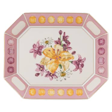 Podnos Idyllia, Porcelán, Motiv potisku křišťálu, květina, Velký, Růžová - Swarovski, 5746214
