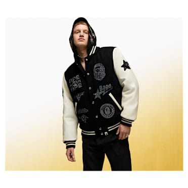 Shark Hooded Varsity Jacket A BATHING APE® Shark, Bianca e nera - Swarovski, 5746769