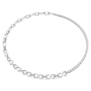 Matrix necklace, S-shape, Round cut, White, Rhodium plated - Swarovski, 5747732