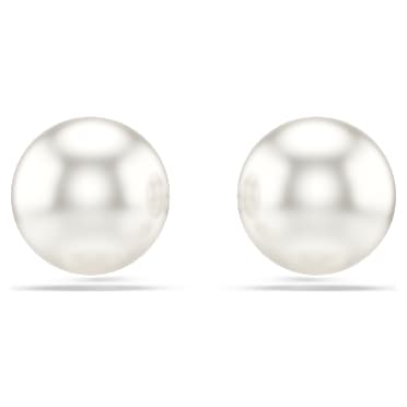 Pendientes de botón Matrix, Perla de cristal, Blancos, Baño de rodio - Swarovski, 5747752