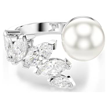 Mesmera Öppen ring, Kristallpärla, Navettslipning, Vit, Rodiumpläterad - Swarovski, 5748009